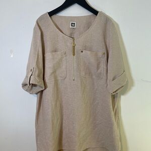 Anne Klein Light Beige Zip-Up Blouse